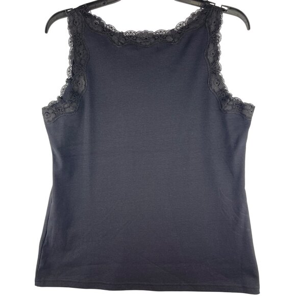 Style & Co. Womens Small Scallop Lace Trim Tank Top Deep Black - Picture 2 of 9